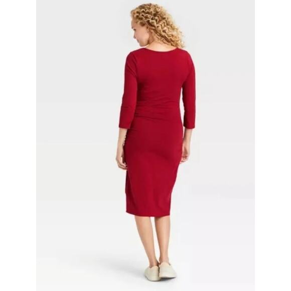 Isabel Maternity by Ingrid & Isabel Women’s Red 3/4 Sleeve Stretch T-Shirt Dress - Picture 7 of 9